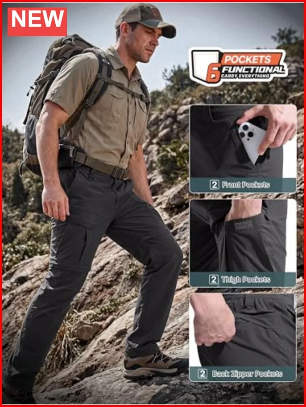 Men Hiking Convertible Pants Waterproof Quick Dry Zip Off Cargo Fishing Pants